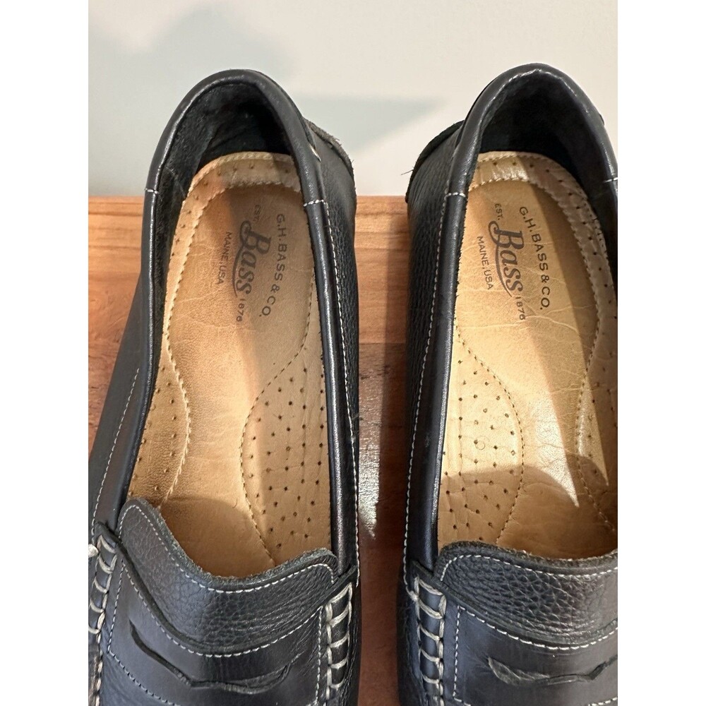 GH Bass Mens Monte Pebble Grain Black Leather Driving Moccasins Loafers 11 GUC - Picture 3 of 8